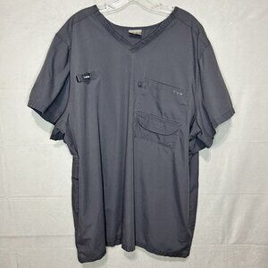 Landau Platinum Men's Gray Chest Pocket Vented Back Scrub Top Sz 2XL